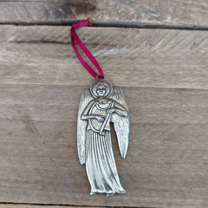 Vintage 1987 Angel Playing Harp Ornament by Danforth Pewter Made in Vermont USA